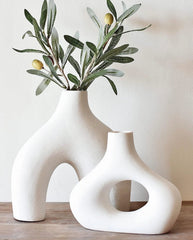 Donut Vase, Set of 2 -, White Ceramic Hollow Donut Vase Decoration 07FC0E-D4 - KOEEK
