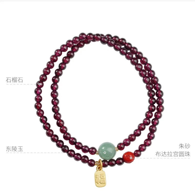 Natural Garnet Cinnabar Hand String Good Luck Bead Bracelet Amulet Bangles 07FC0E-D4 - KOEEK