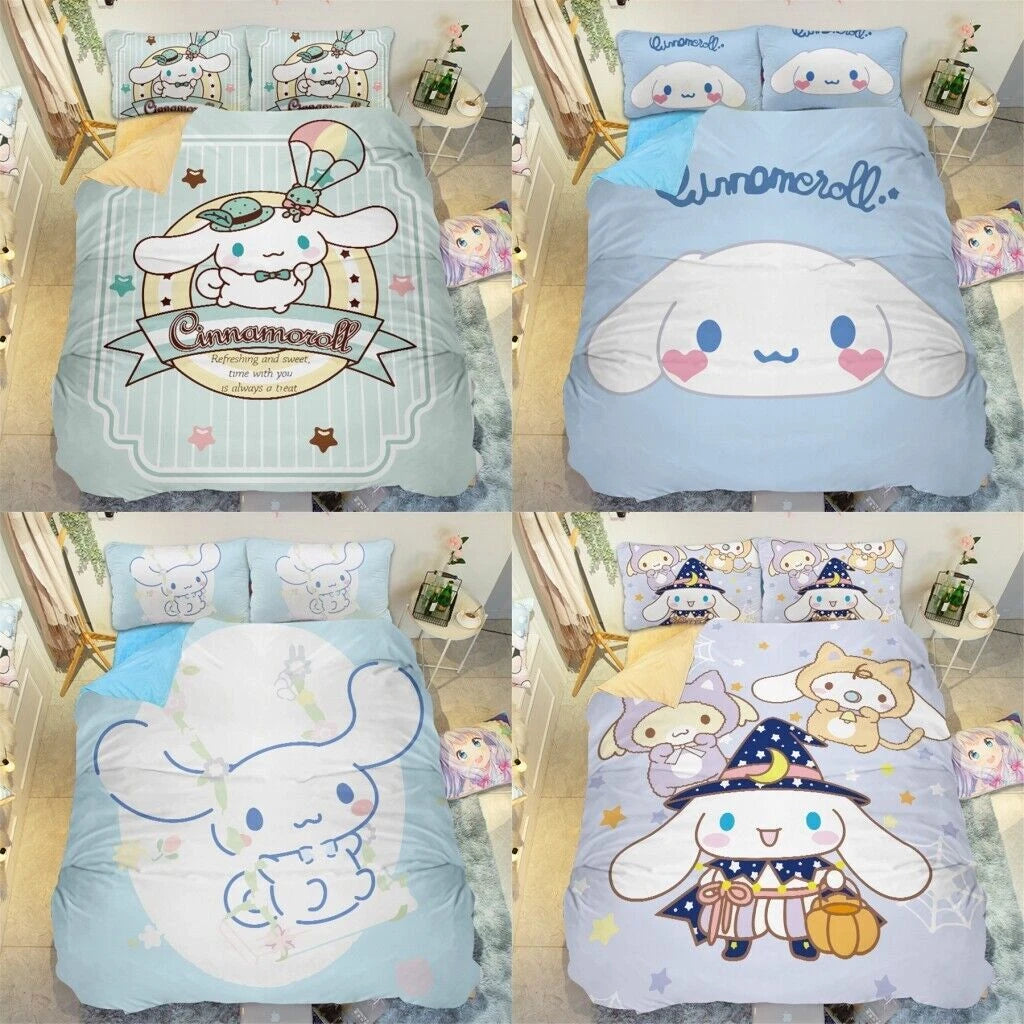 Cinnamoroll Cartoon Duvet Cover Bed Sheet Pillowcase Set for Twin Queen King Bed 07FC0E-D4 - KOEEK