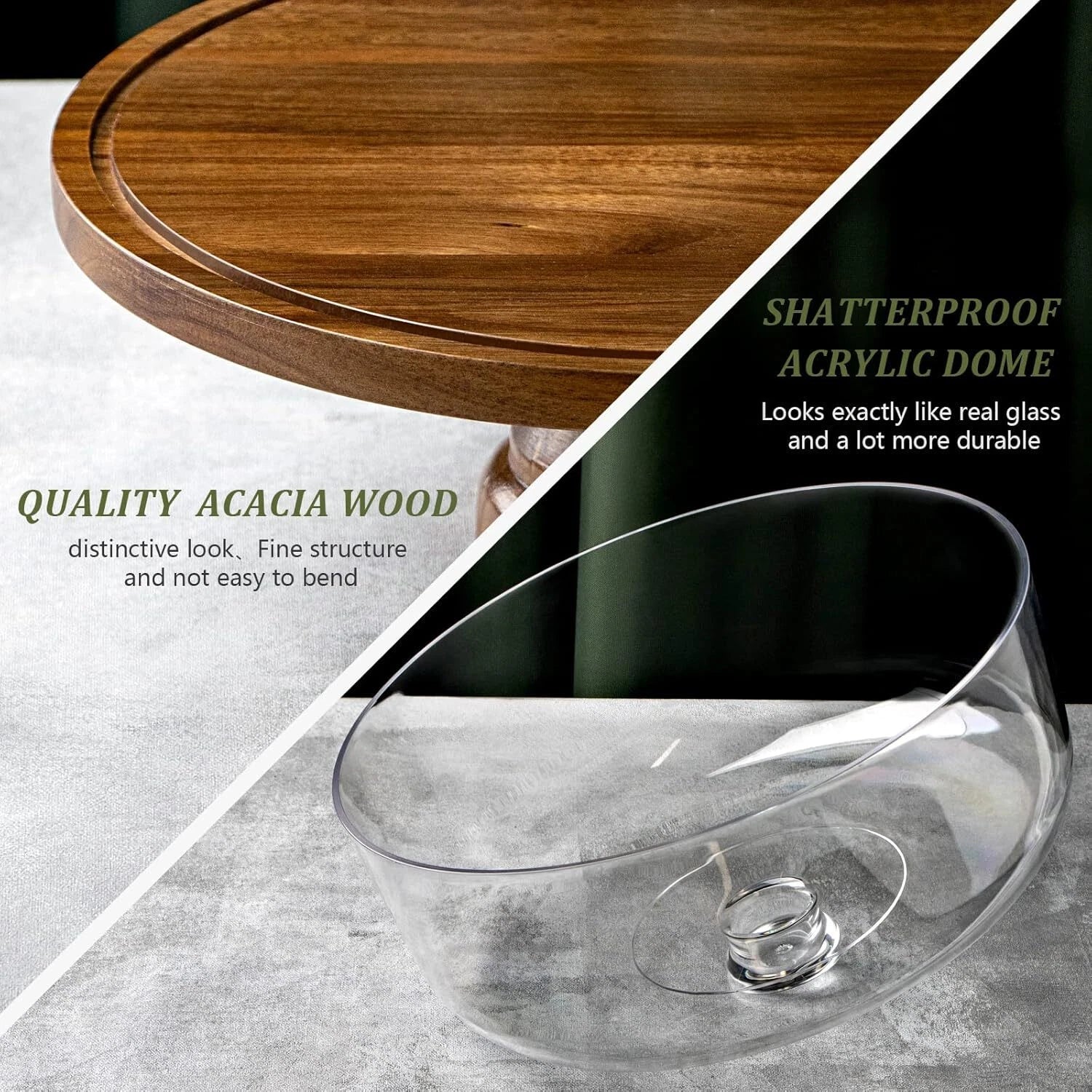 Cake Stand with Dome Lid, Acacia Wood Cake Plate with Cover, Wooden Cake 07FC0E-D4 - KOEEK