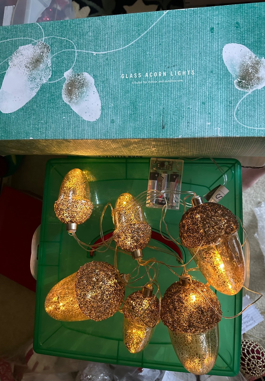 ANTHROPOLOGIE CHRISTMAS ACORN GLASS STRING LIGHTS BATTERY -  OPEN BOX ANTHROPOLOGIE - KOEEK