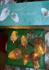 ANTHROPOLOGIE CHRISTMAS ACORN GLASS STRING LIGHTS BATTERY -  OPEN BOX ANTHROPOLOGIE - KOEEK