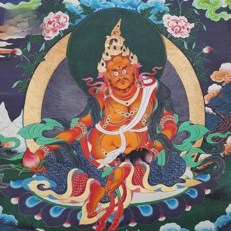 36" King of Treasures Brocade Tibetn Tangka Embroidery Hanging Painting Ornament 07FC0E-D4 - KOEEK