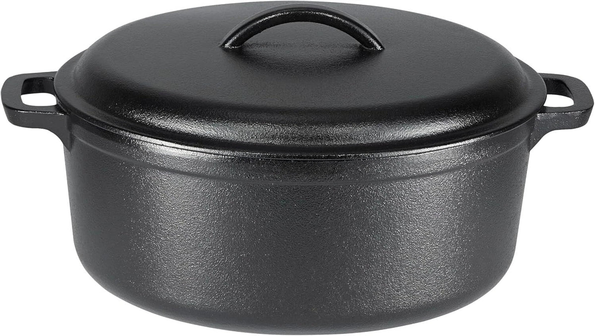 Round Pre-Seasoned Cast Iron Dutch Oven Pan with Lid and Double Handle, Black 07FC0E-D4 - KOEEK