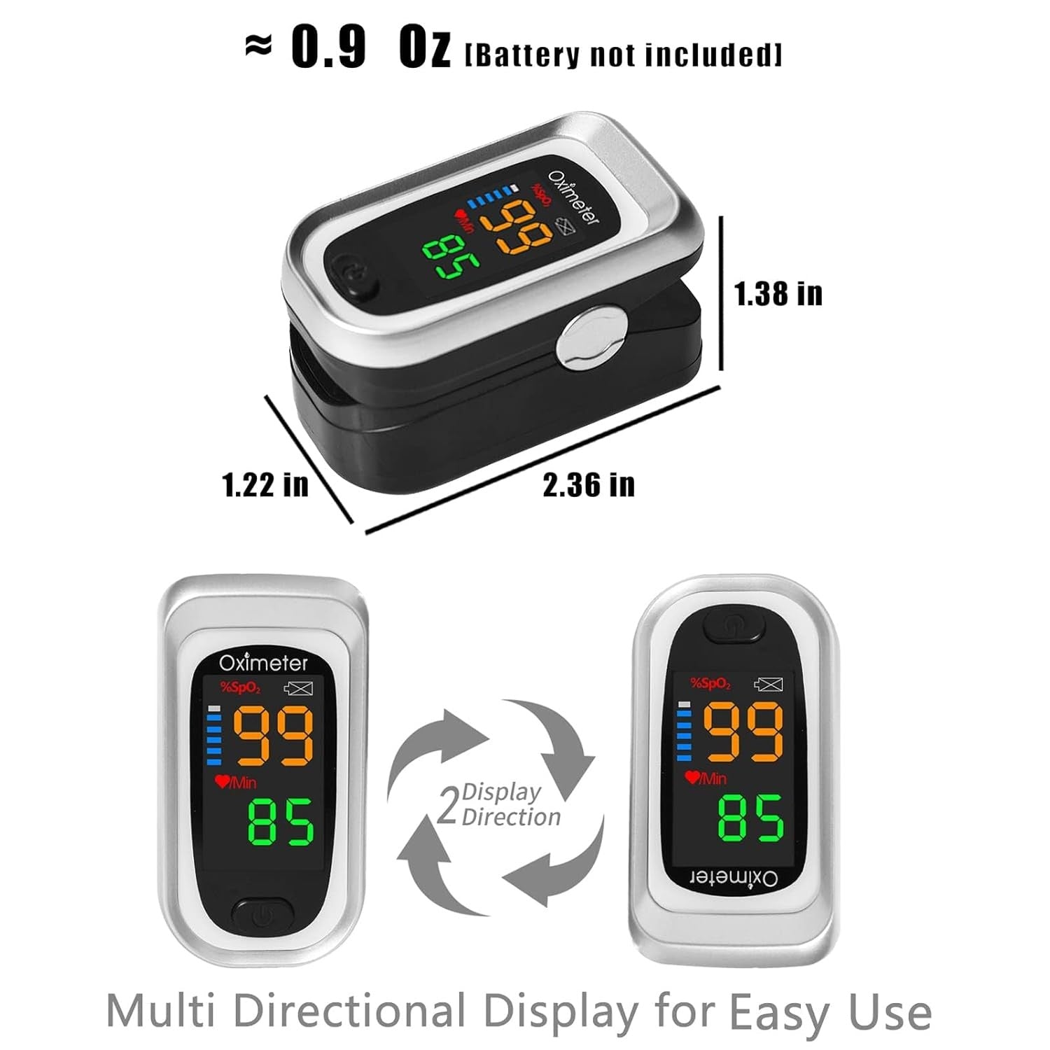 new Pulse Oximeter Fingertip, Heart Rate Monitor with Large LED Black-Silver
