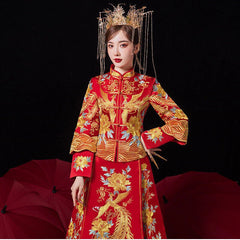 Chinese Hanfu Traditional Costume Wedding Bridal Dress Women Phoenix Embroidery 07FC0E-D4 - KOEEK