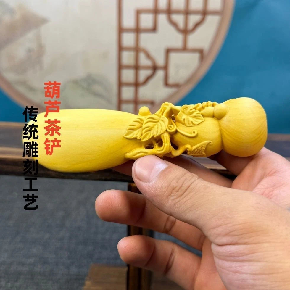 Boxwood Carved Gourd Tea Scoop Tea Accessories Fidget Hand Piece Home Décor 07FC0E-D4 - KOEEK