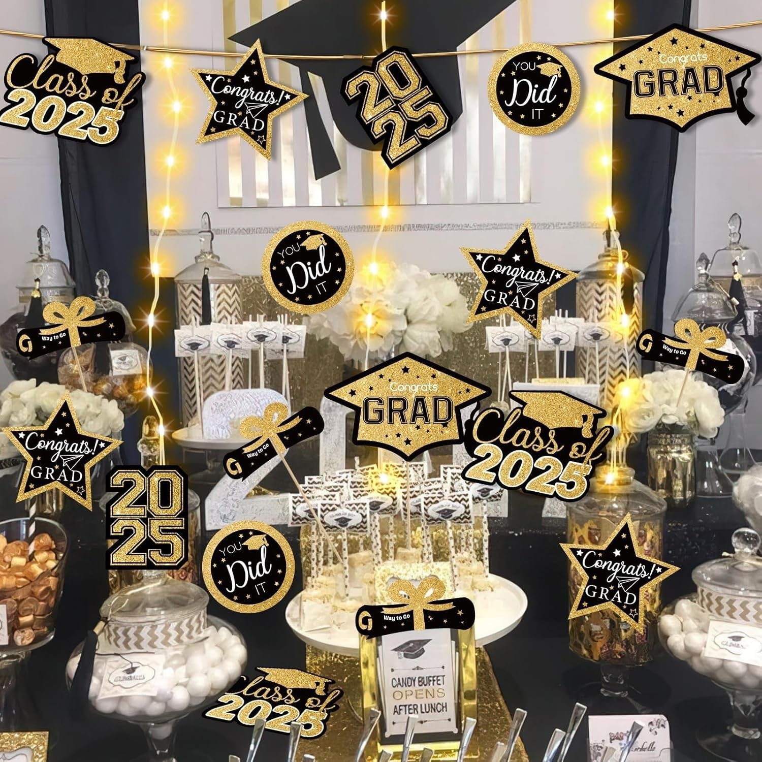 new OuMuaMua Graduation Decorations Class of 2025-36pcs Black and Gold OUMUAMUA - KOEEK