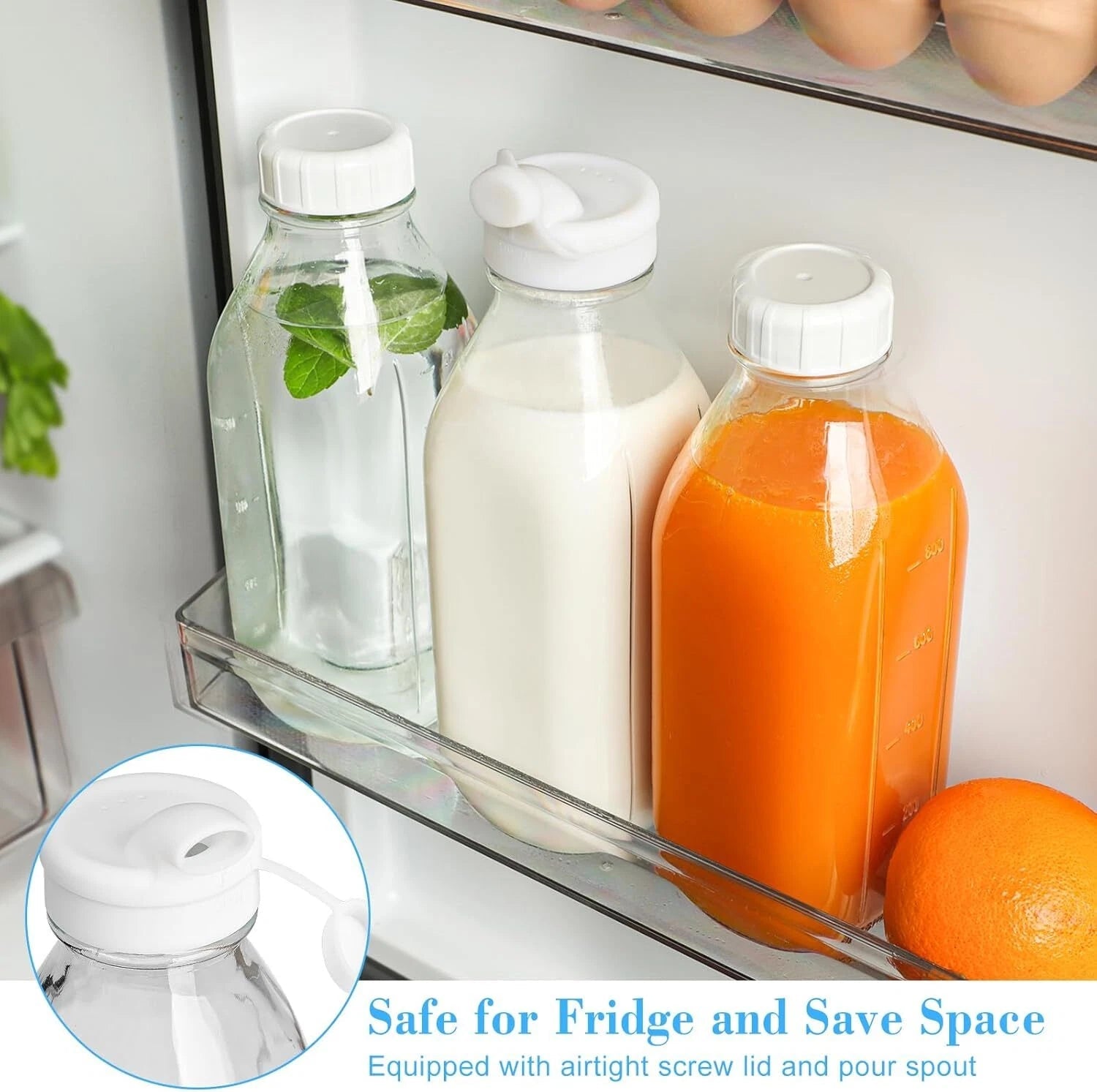 Milk Bottle with Dispenser Cap,  Airtight Heavy Duty Screw Lid. 2 Pack 32 Oz 07FC0E-D4 - KOEEK