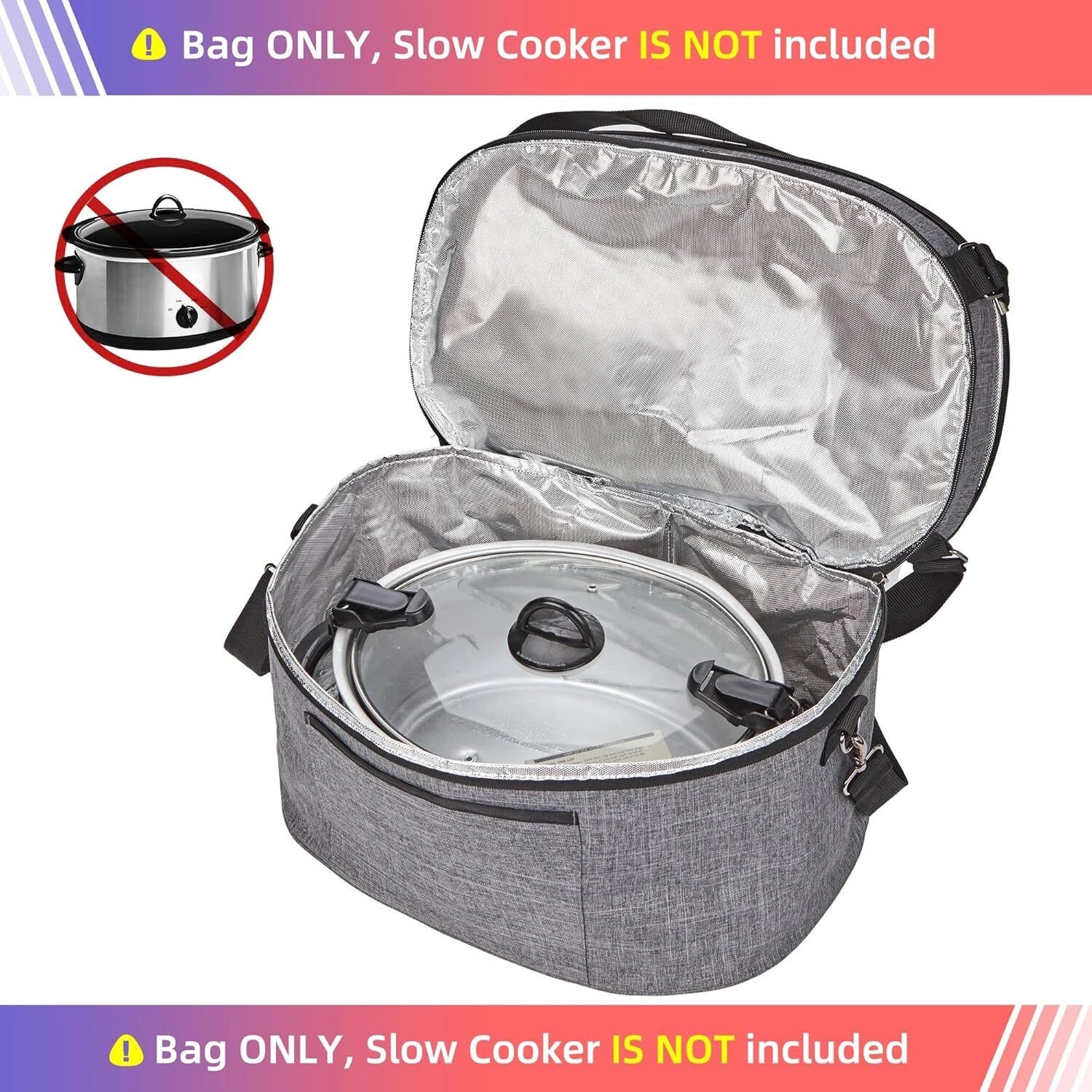 Bag for 6-8 Quart Crock Pot with Zippered Compartment Carrying Case 07FC0E-D4 - KOEEK