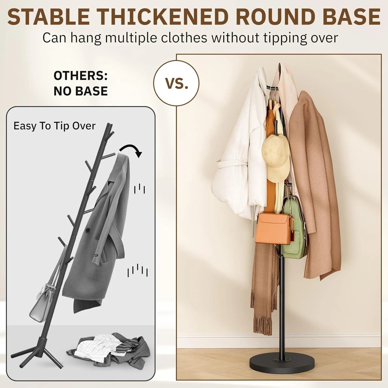 Coat Rack Freestanding,Coat Tree with Stable Wood Base Coat Hanger Stand 07FC0E-D4 - KOEEK