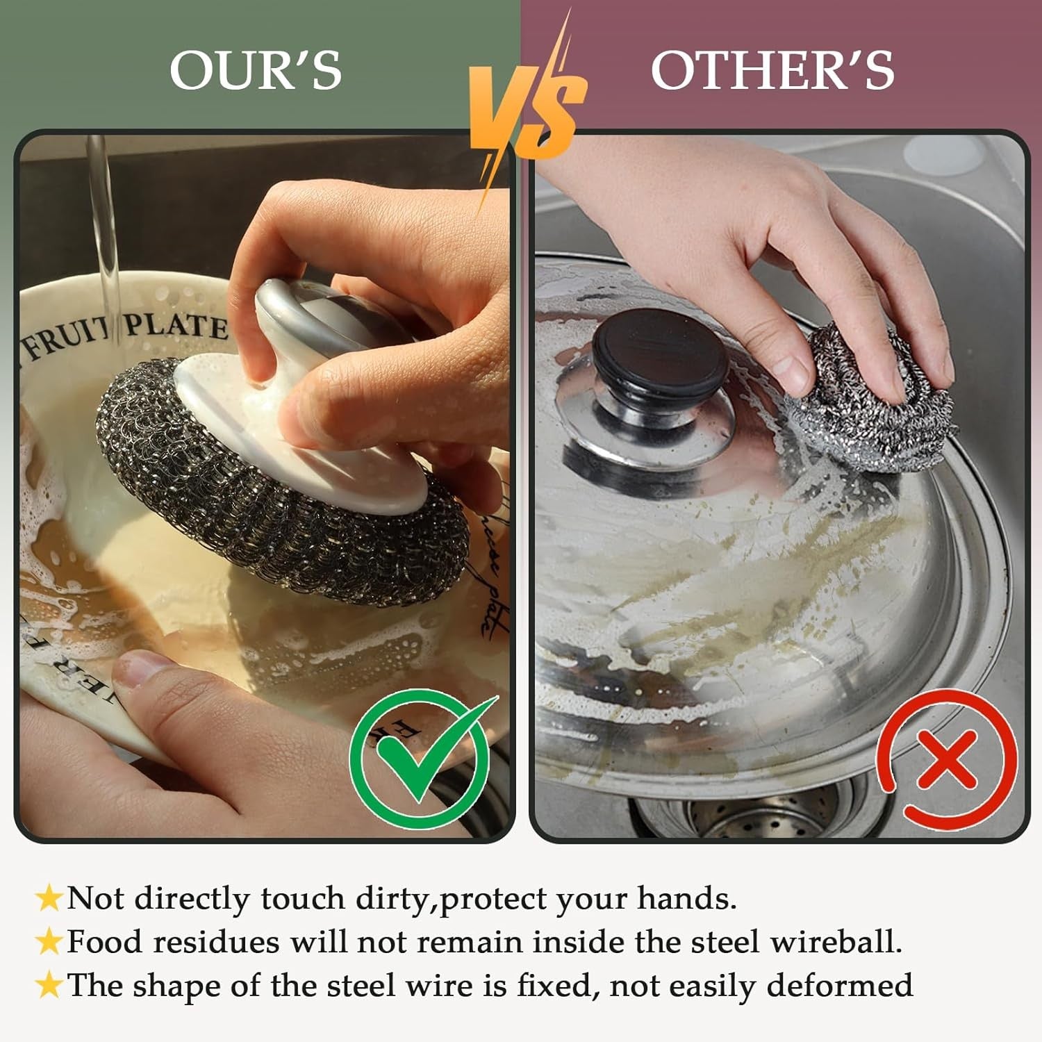 new 2 Pack Stainless Steel Wool Scrubber, Scrubbing Scouring Pad, Wool... 07FC0E-D4 - KOEEK