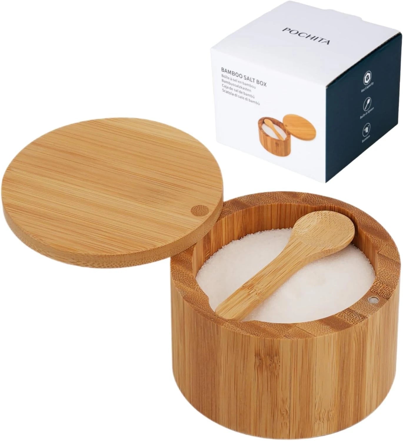 Bamboo Salt Cellar Bowl Box with Swivel Magnetic Lid to Avoid Dust 07FC0E-D4 - KOEEK