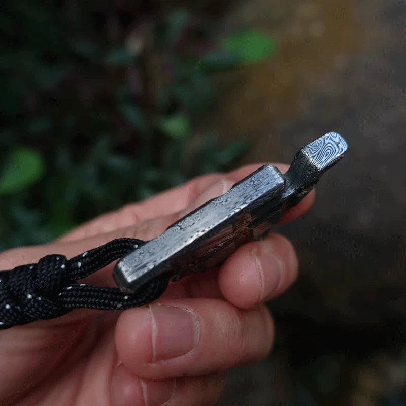 Damascus Steel Chocolate Bottle Opener Necklace Pendant Keychain Multi EDC Tool 07FC0E-D4 - KOEEK