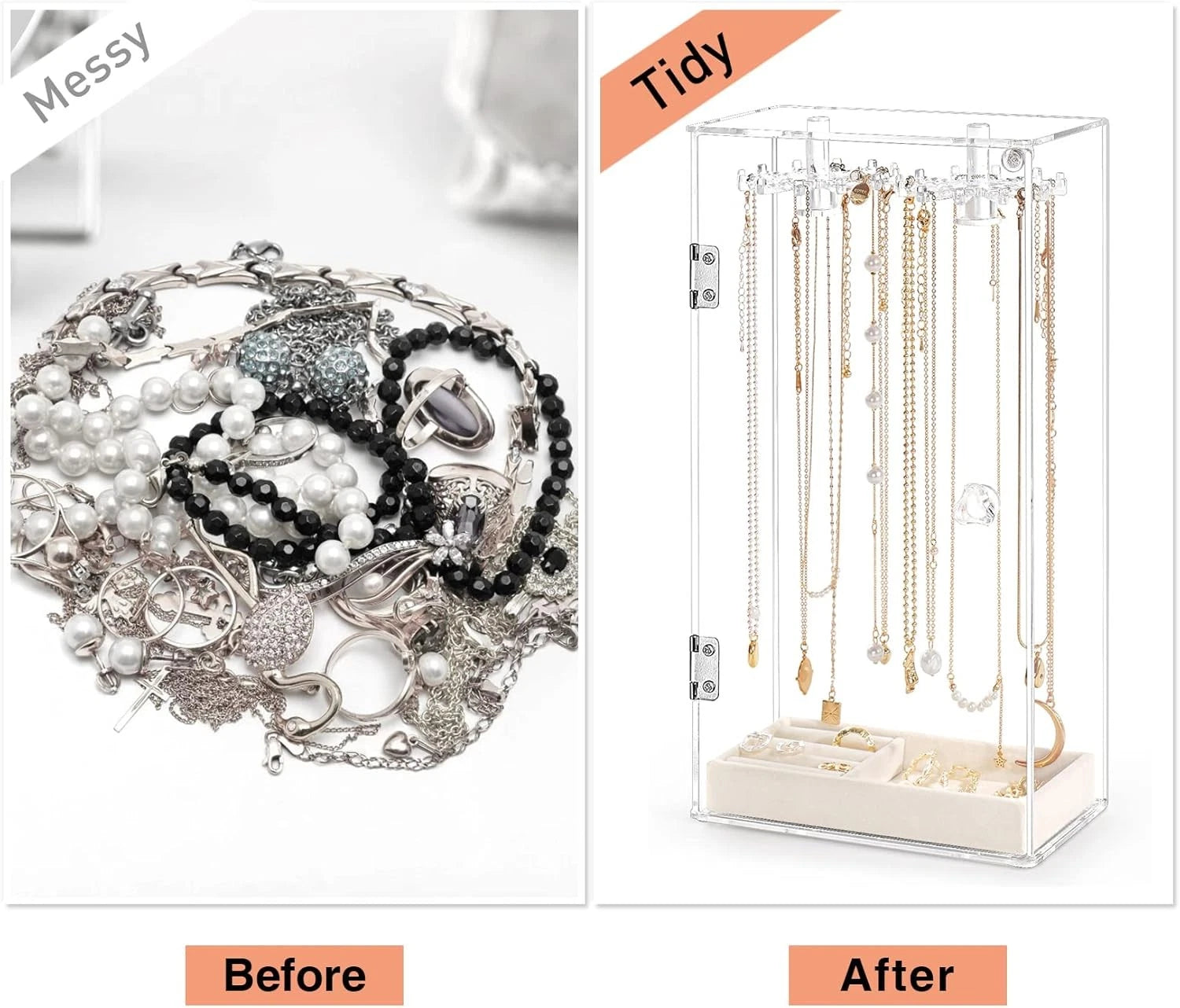 Necklace holder, acrylic jewelry storage box, equipped with 24 hooks 07FC0E-D4 - KOEEK