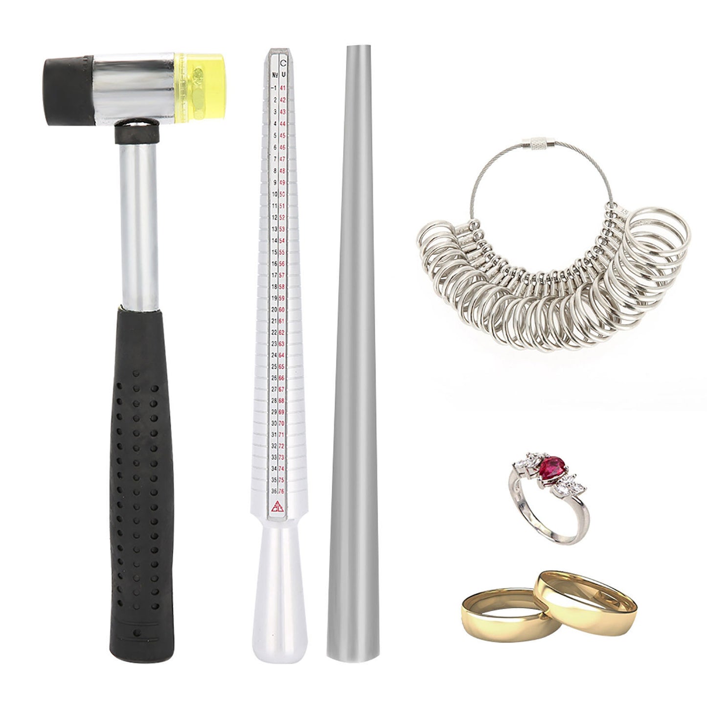 new Jewelry Tools Rubber Hammer Ring Measure Stick Enlarger Mandrel Model Sets A koeek - KOEEK