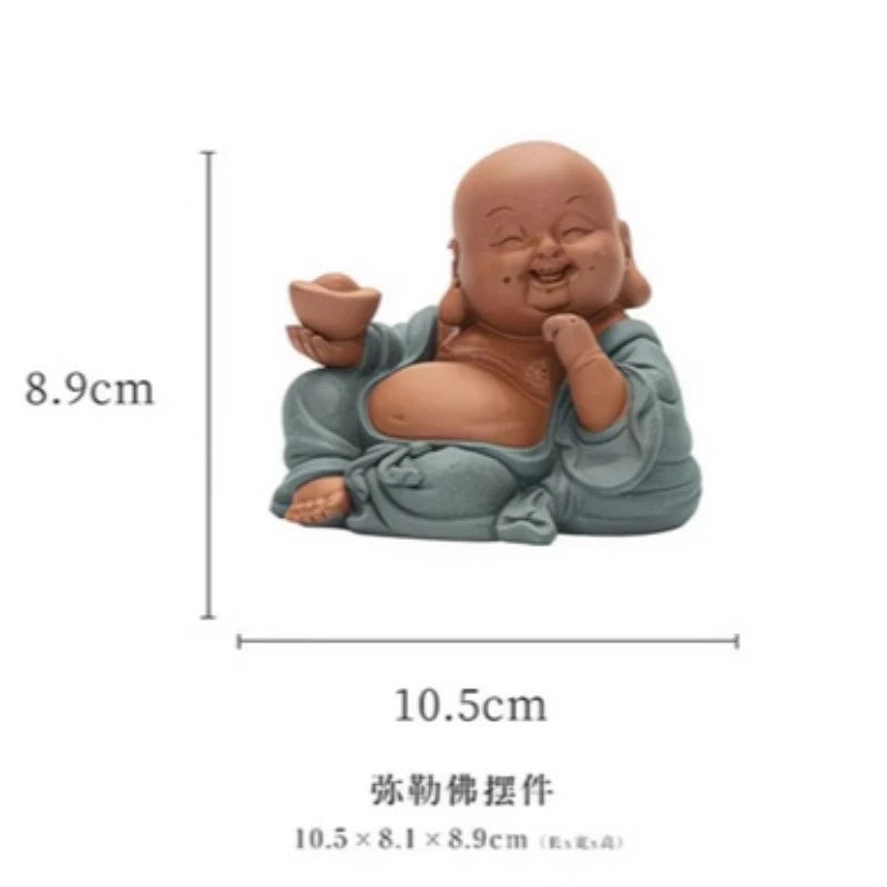 10.5cm Exquisitely Purple Clay Absorbing Wealth Maitreya Buddha Tea Pet Ornament 07FC0E-D4 - KOEEK