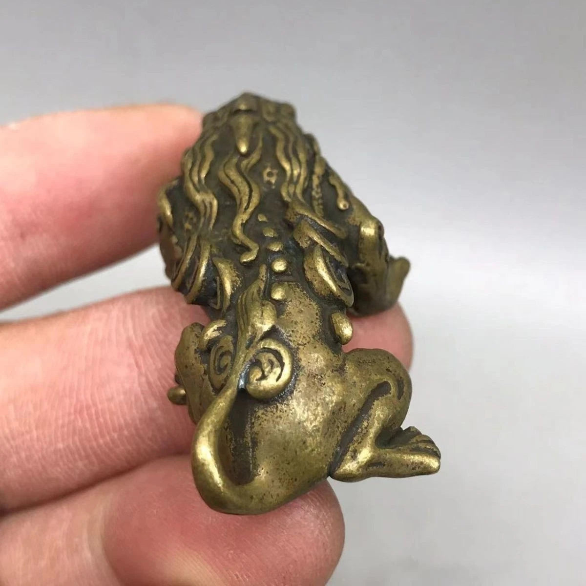 Vintage Solid Brass Qilin Mini Desktop Feng Shui Ornament  Beast 07FC0E-D4 - KOEEK
