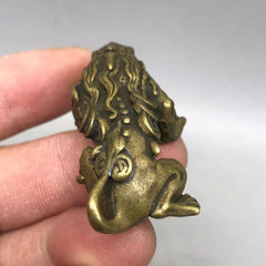 Vintage Solid Brass Qilin Mini Desktop Feng Shui Ornament  Beast 07FC0E-D4 - KOEEK