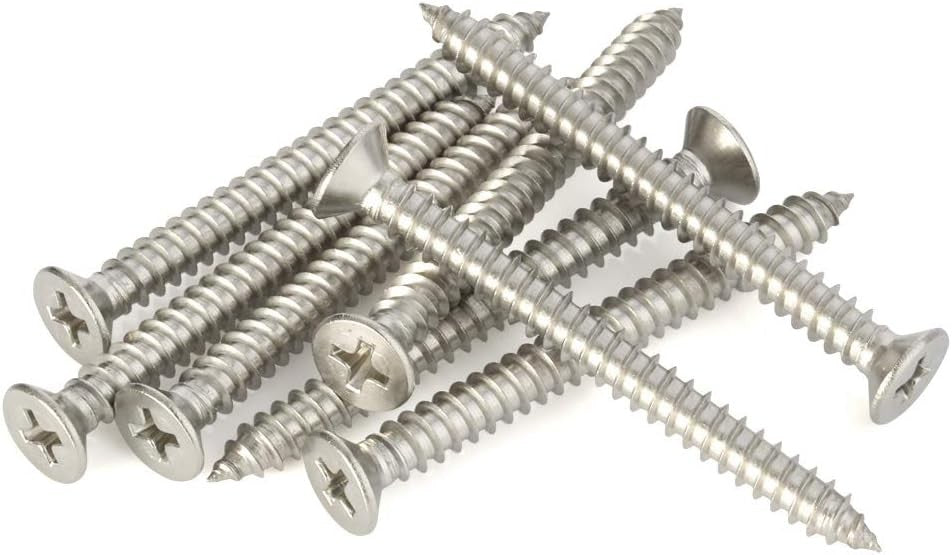 new x 2-1/2" Flat Head Sheet Metal Screws Wood x 2-1/2", Silver 07FC0E-D4 - KOEEK