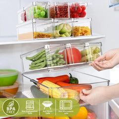 10 Pack Refrigerator Pantry Organizer Bins, Stackable Fridge Organizer Bins Lids 07FC0E-D4 - KOEEK