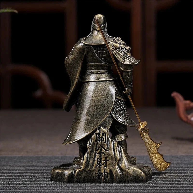 14cm Resin Chinese Guan Gong Feng Shui Buddha Statue Bronze Color Ornaments 07FC0E-D4 - KOEEK