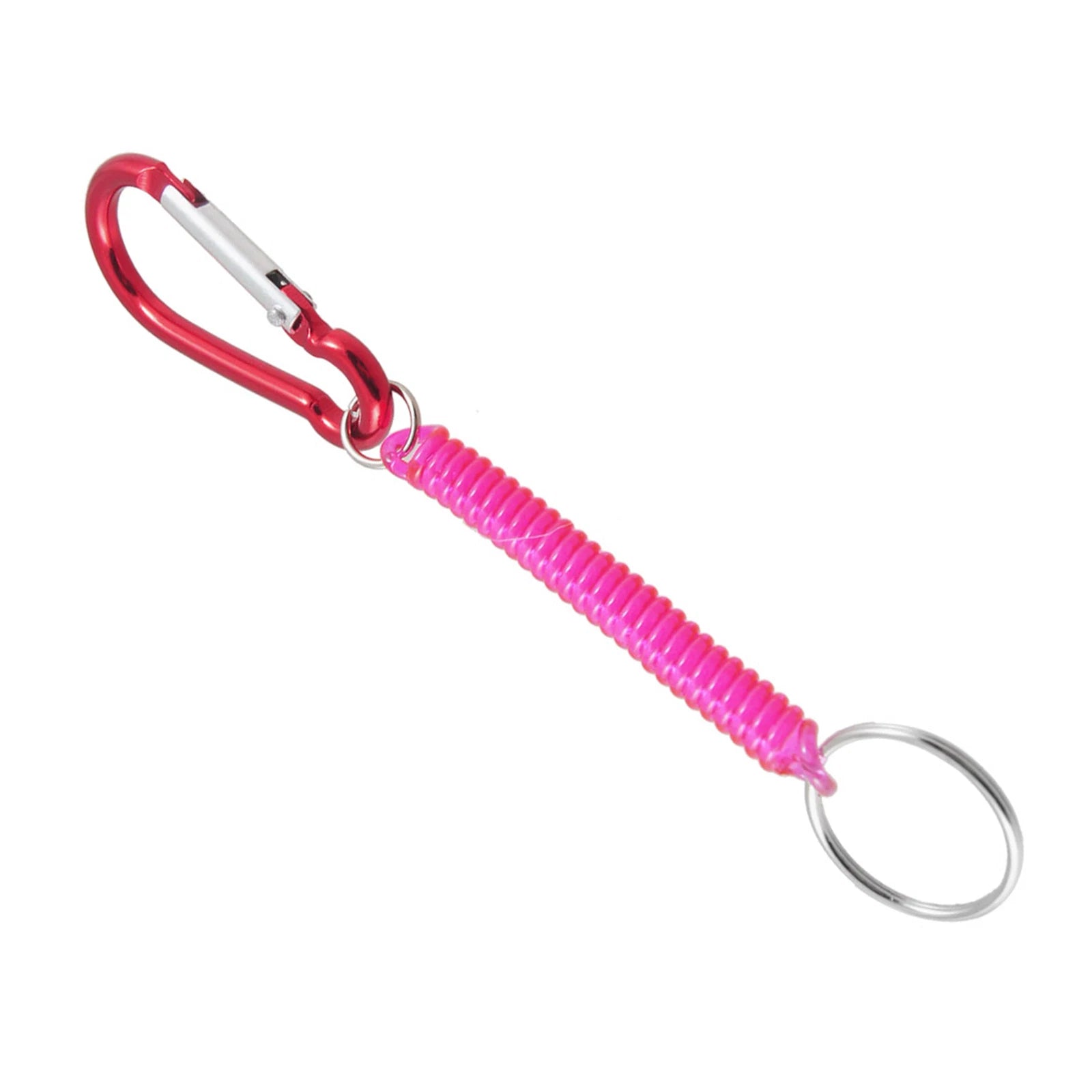 Carabiner Hook Pink Spring Elastic Plastic Coil Keyring Keychain Strap Rope 5.1" 07FC0E-D4 - KOEEK