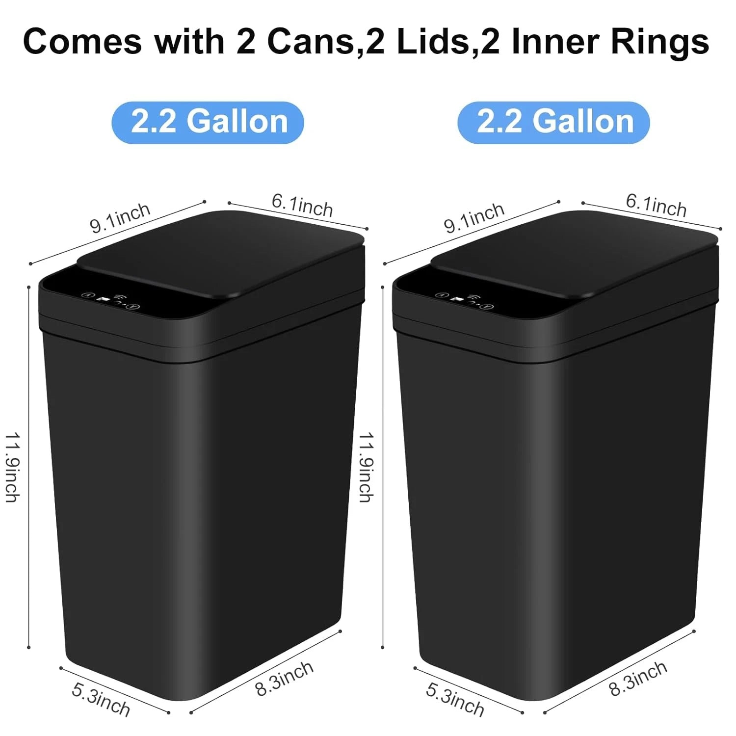 Bathroom Automatic Trash Can 2 Pack 2.2 Gallon Touchless Motion Sensor Small 07FC0E-D4 - KOEEK