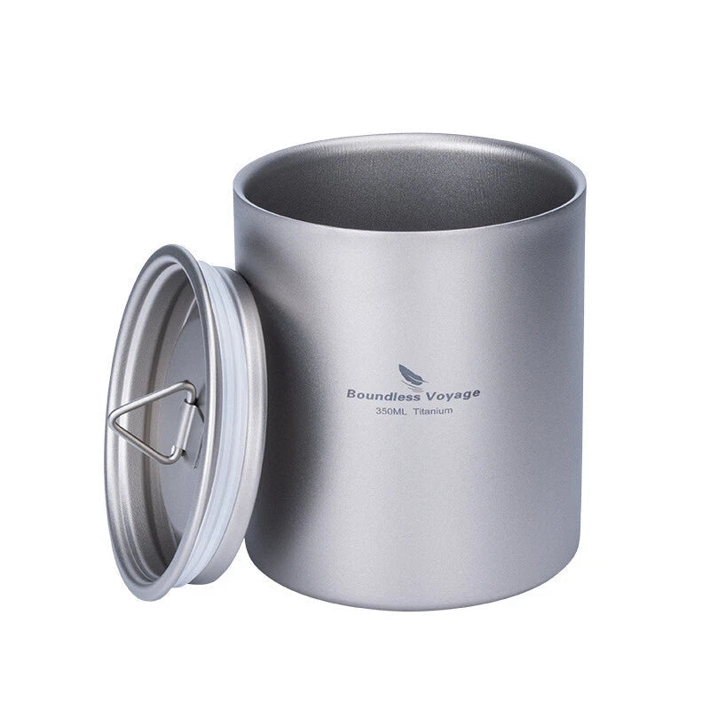 350ml Double Walled Titanium Tea Cup with Lid Outdoor Indoor Coffee Water Mug 07FC0E-D4 - KOEEK
