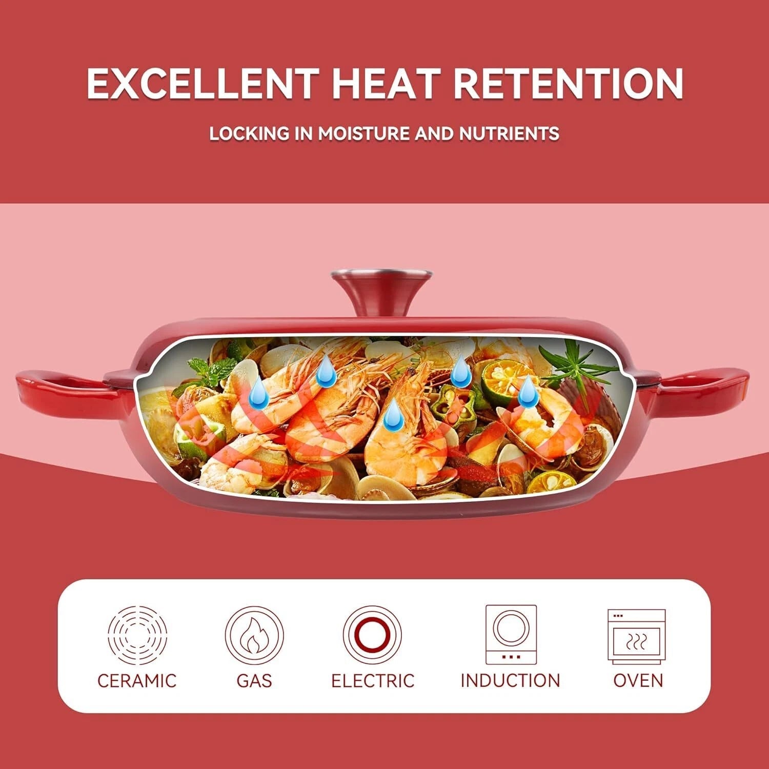 3-Quart Enameled Shallow Cast Iron Dutch Oven with Lid for All Stoves, Red 07FC0E-D4 - KOEEK