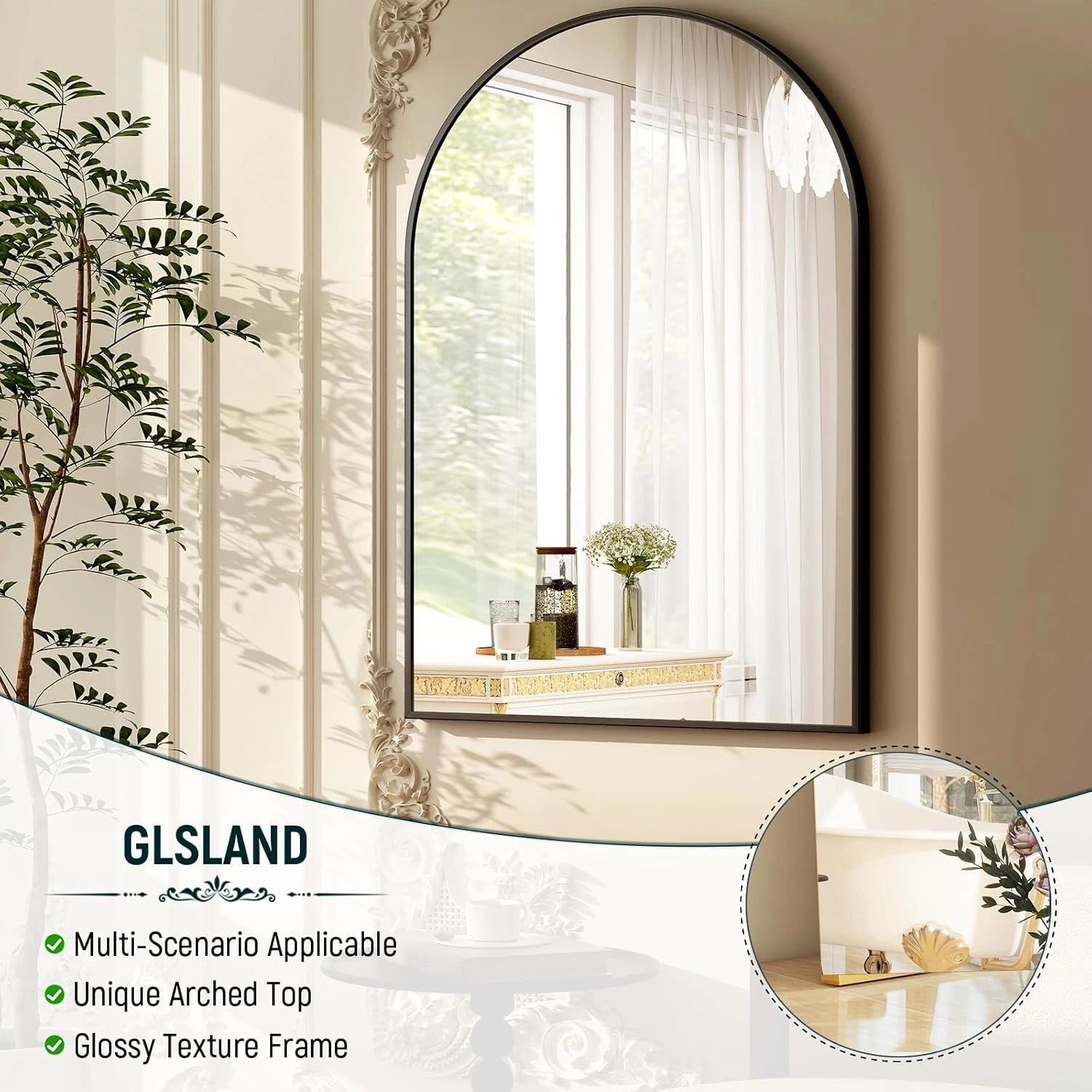 26x38inch Arch Bathroom Mirror-Arched Bathroom Mirror/Wall Mounted Vanity Mirror 07FC0E-D4 - KOEEK