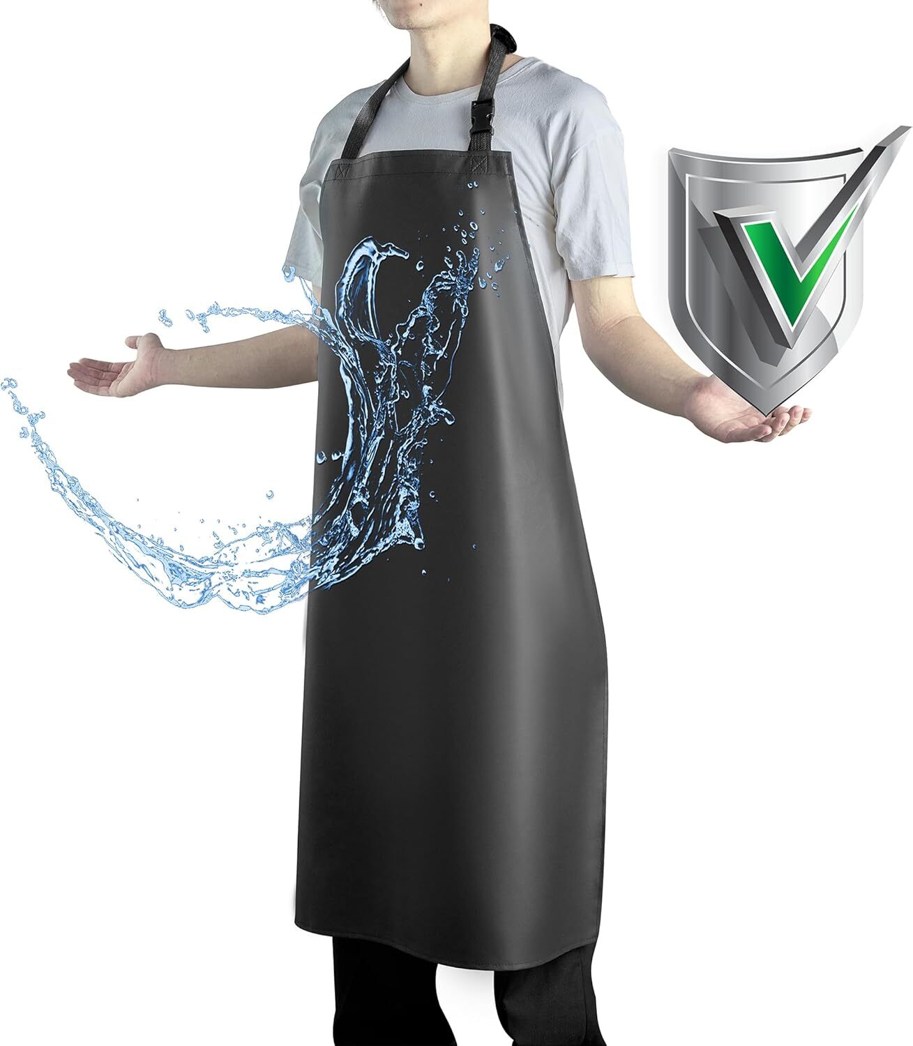 new Waterproof Apron with Comfortable Adjustable Bib Rubber Vinyl Black 07FC0E-D4 - KOEEK