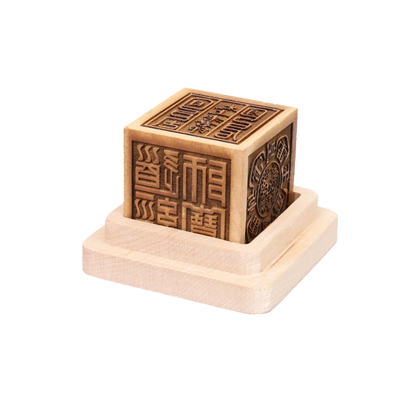 Peach Wood Six Sided Seal Base Jade Emperor Dizang Wang Xuannv Wood Carving 07FC0E-D4 - KOEEK
