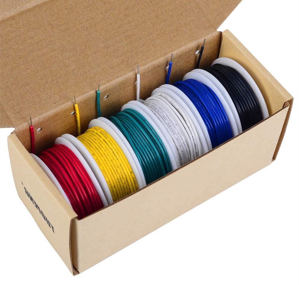 new 18 awg 18 AWG Solid Wire Kit 20ft, Red, black, yellow, white, green, blue 07FC0E-D4 - KOEEK