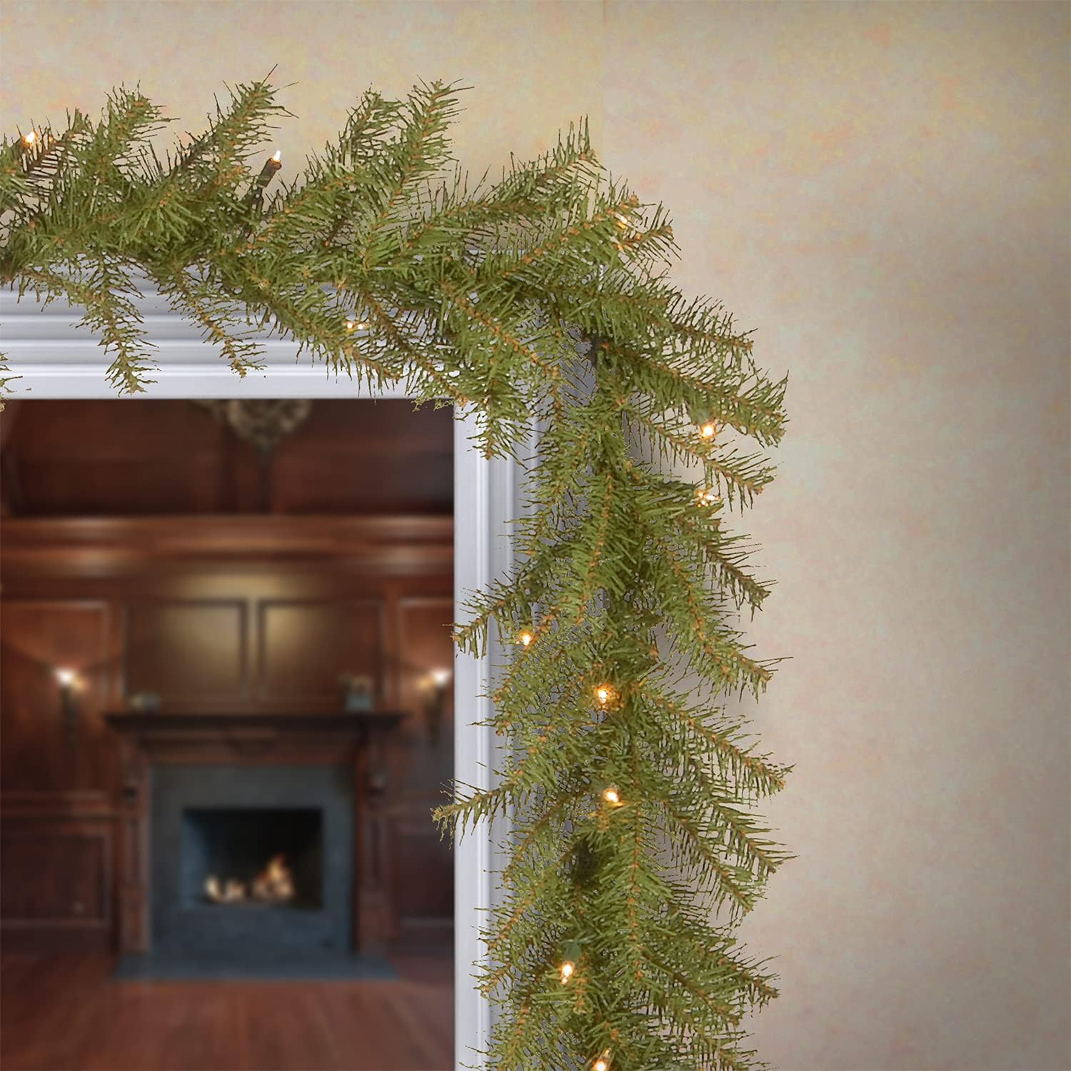 Pre-Lit Artificial Christmas Garland, Green, Norwood Fir, White Lights, Plug In, 07FC0E-D4 - KOEEK