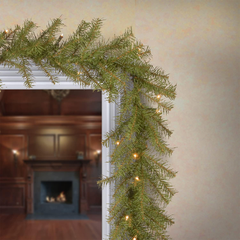 Pre-Lit Artificial Christmas Garland, Green, Norwood Fir, White Lights, Plug In, 07FC0E-D4 - KOEEK