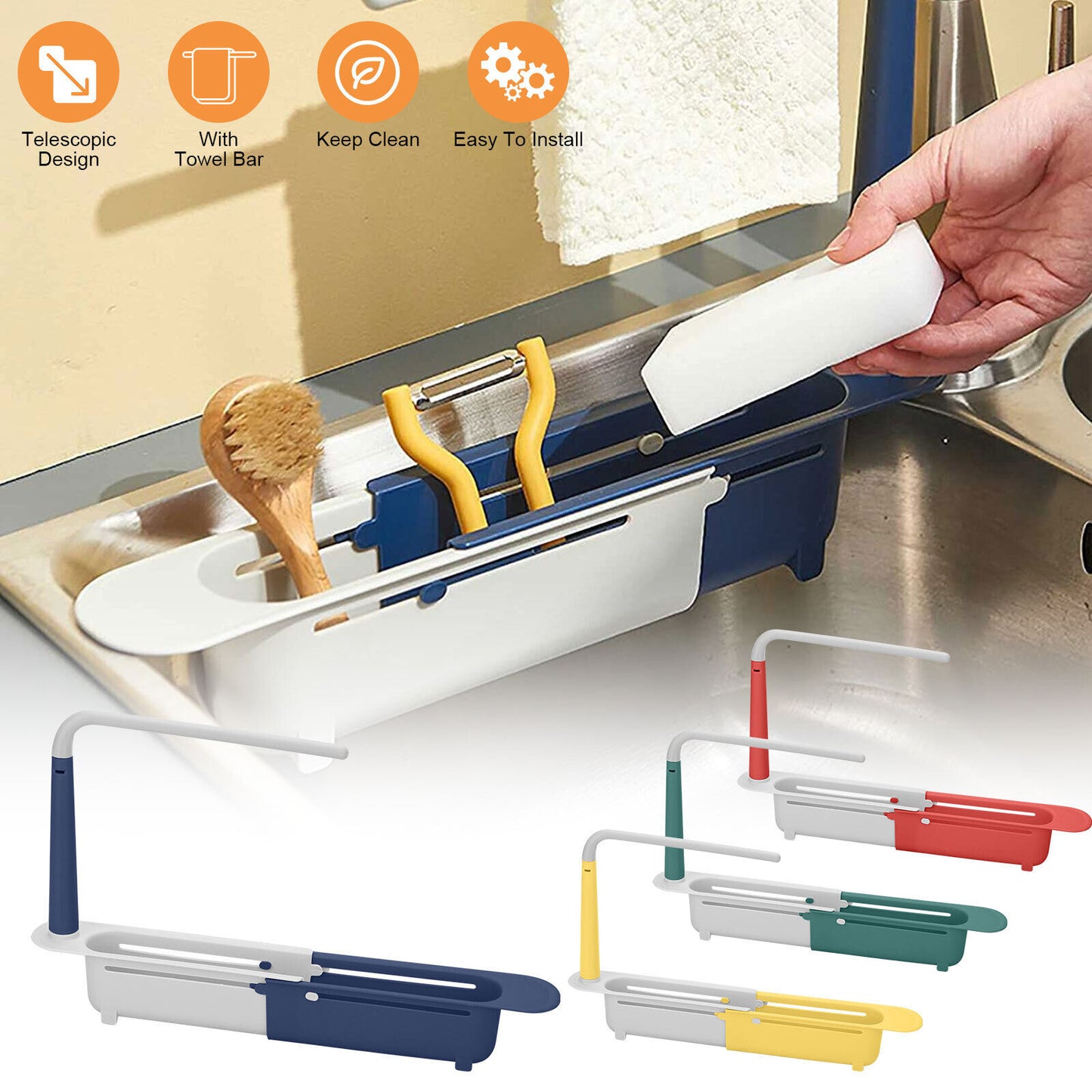 Sink Rack Telescopic Holder Expandable Storage Drain Kitchen Shelf Sponge Basket