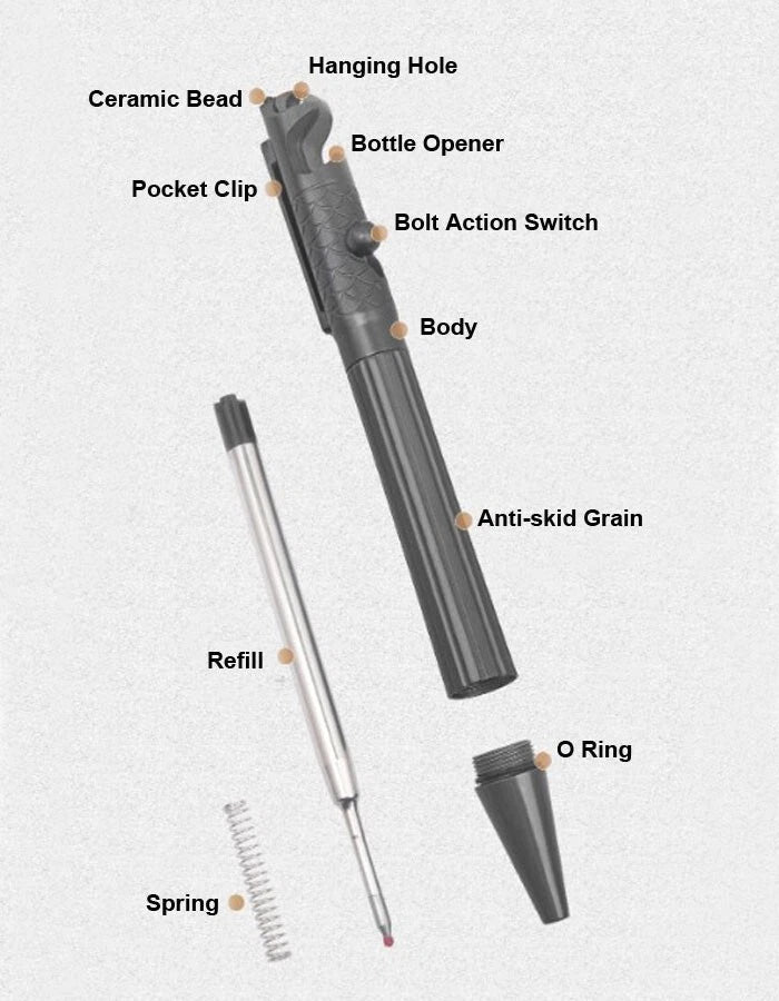 EDC Titanium Pocket Ballpoint Pen Tactical Signature Pen w/ Bottle Opener Tool 07FC0E-D4 - KOEEK