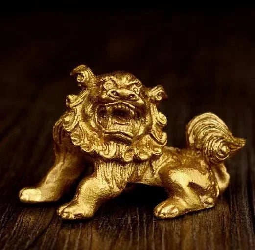 Solid Copper Lion Pair Feng Shui Wealth Guardian Statues Home Car Decor 07FC0E-D4 - KOEEK