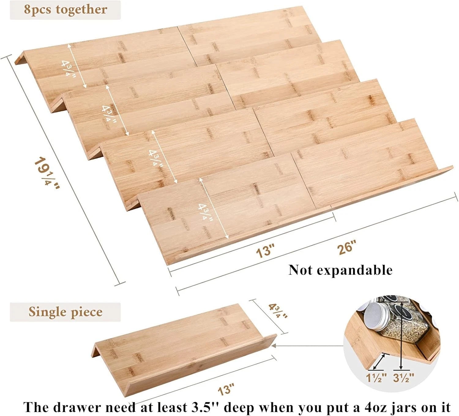 Bamboo Spice Rack Tray - Spice Drawer Organizer for Kitchen Cabinets Storage 07FC0E-D4 - KOEEK