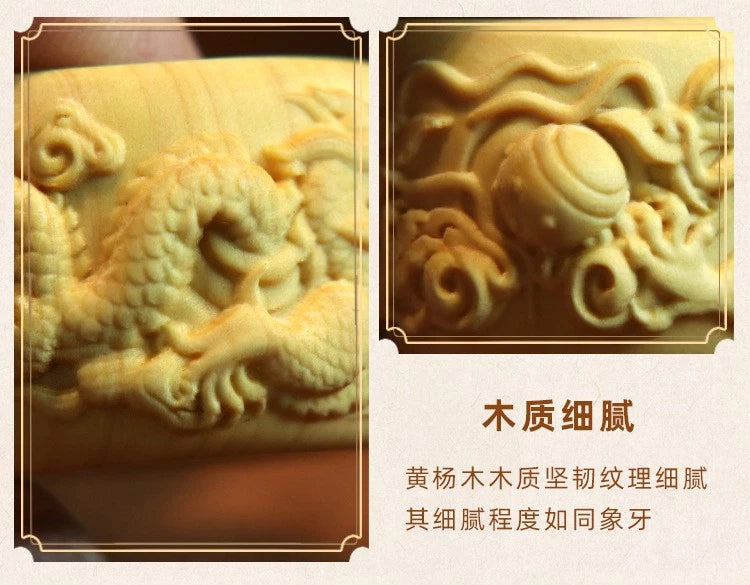 22MM Boxwood Dragon Ring Chinese Style Zodiac Wooden Finger Ring 07FC0E-D4 - KOEEK