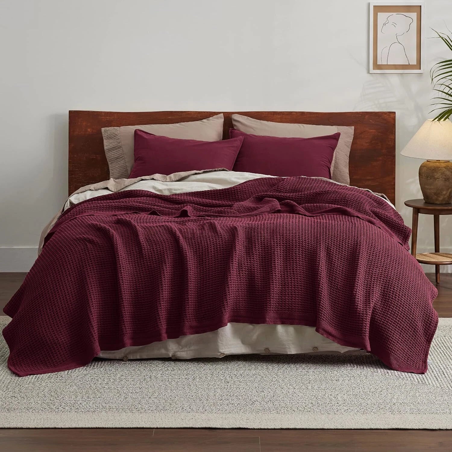 Cotton Queen Size Bed Blanket - Breathable and Soft,Waffle Weave Blanket 07FC0E-D4 - KOEEK