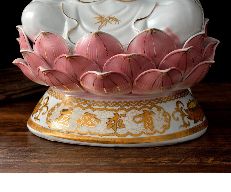 25cm Ceramic Lotus Guanyin Bodhisattva Statue Buddhist Supplies Home Decoration 07FC0E-D4 - KOEEK