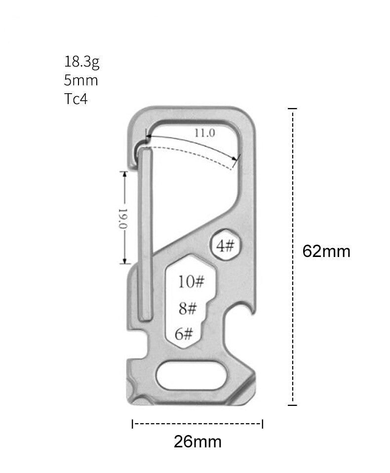 TC4 titanium Alloy Portable Buckle Multi-Tools Keychain Bottle Opener Wrench EDC 07FC0E-D4 - KOEEK