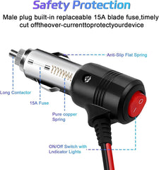 new Car Cigarette Lighter Splitter Adapter, 7in UL Wire with 15A Fuse, Auto DC... 07FC0E-D4 - KOEEK
