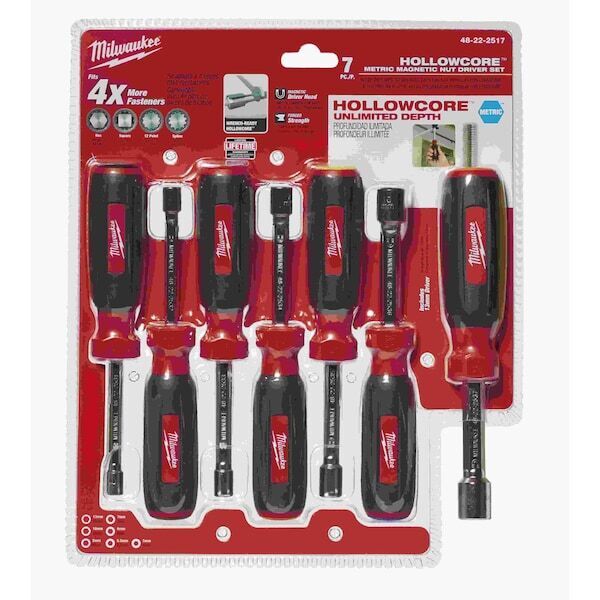 new Milwaukee Tool 48-22-2517 7 Pc Magnetic Hollowcore Metric Nut Driver Set Milwaukee - KOEEK