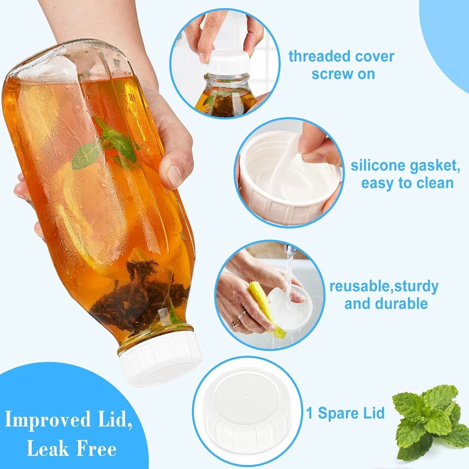 Milk Bottle with Dispenser Cap,  Airtight Heavy Duty Screw Lid. 2 Pack 32 Oz 07FC0E-D4 - KOEEK