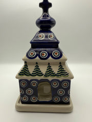 Polish Pottery Church Luminary Tea Light Votive Christmas Peacock Eye POLISH POTTERY - KOEEK