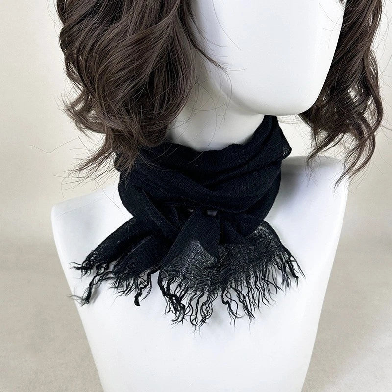 Unisex Narrow Slender Flax Linen Tassel Scarf Neckerchief Shawl Thin Bandana 07FC0E-D4 - KOEEK