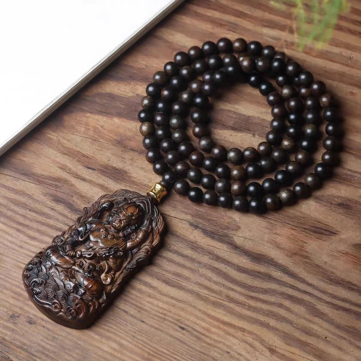 Nha Trang Agarwood Acala Pendant Necklace Zodiac Guardian Deity Charm 07FC0E-D4 - KOEEK